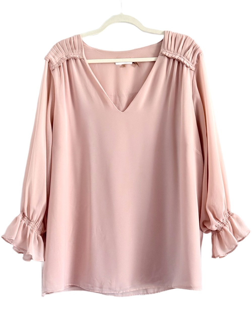 Calvin Klein Dusty Pink V-Neck Ruffle Sleeve Blouse 2X